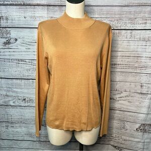 Coldwater Creek Sweater XL Silk Cotton Blend Mock Neck Camel Brown